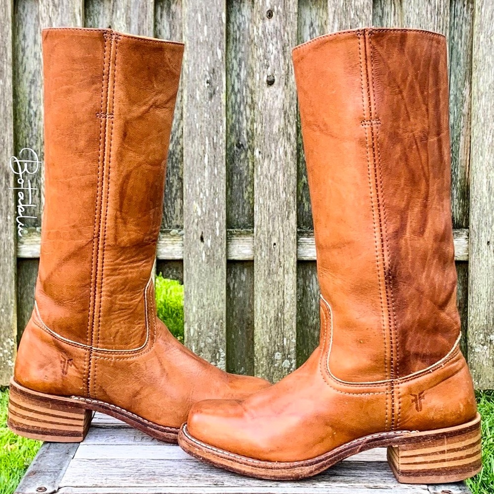SOLD FRYE Campus 14L Made in USA Tan Brown Leather Tall Western Boots, Size 7 - Picture 11 of 11